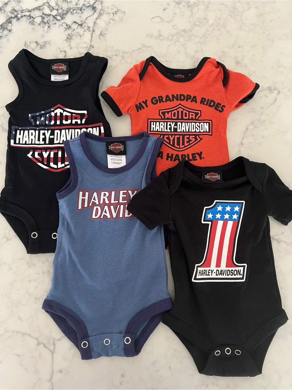 Harley Davidson motorcycles Set of 4 Onsies Bodysuits Infant Boys 0/3 Months